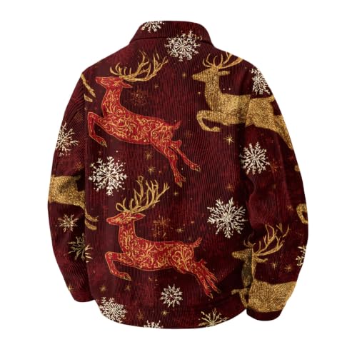 Varsity Jacket Men Christmas Print Vintage Snap Buttons Long Sleeve Shacket - image 5