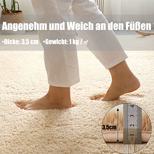 Swsen Runde Shaggy Teppiche – Moderne Teppiche für Schlafzimmer und Wohnzimmer – Weich, rutschfest & Pflegeleicht – in Farben & Größen, Durchmesser: 60CM, Farbe: Weiß