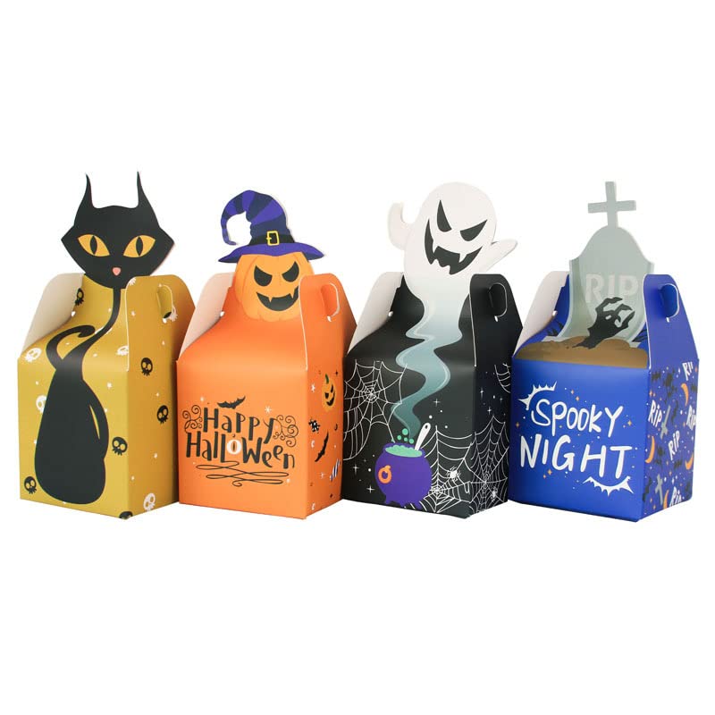 RUIYWEN 12 caixas de papel de doces Halloween caixas para presentes, doces, bolachas, favores, lembranças, decorações de festa de Halloween (4 estilos, série fantasma)