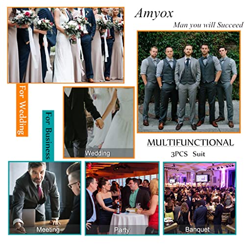 Image of Men's Slim Fit 3 Piece Suit Two Button Business Wedding Dress Tux Suit Set Jacket Vest Pants with Tie