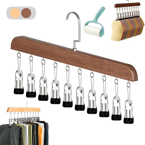 Pure Wood Rotating Closet Organizer - Vertical Space Saver & Wrinkle-Free Storage Solution, 2026 Upgraded Closet Organizer with 12 Clips, Legging Hangers for Closet Organizer, Storage (Dark Colors)