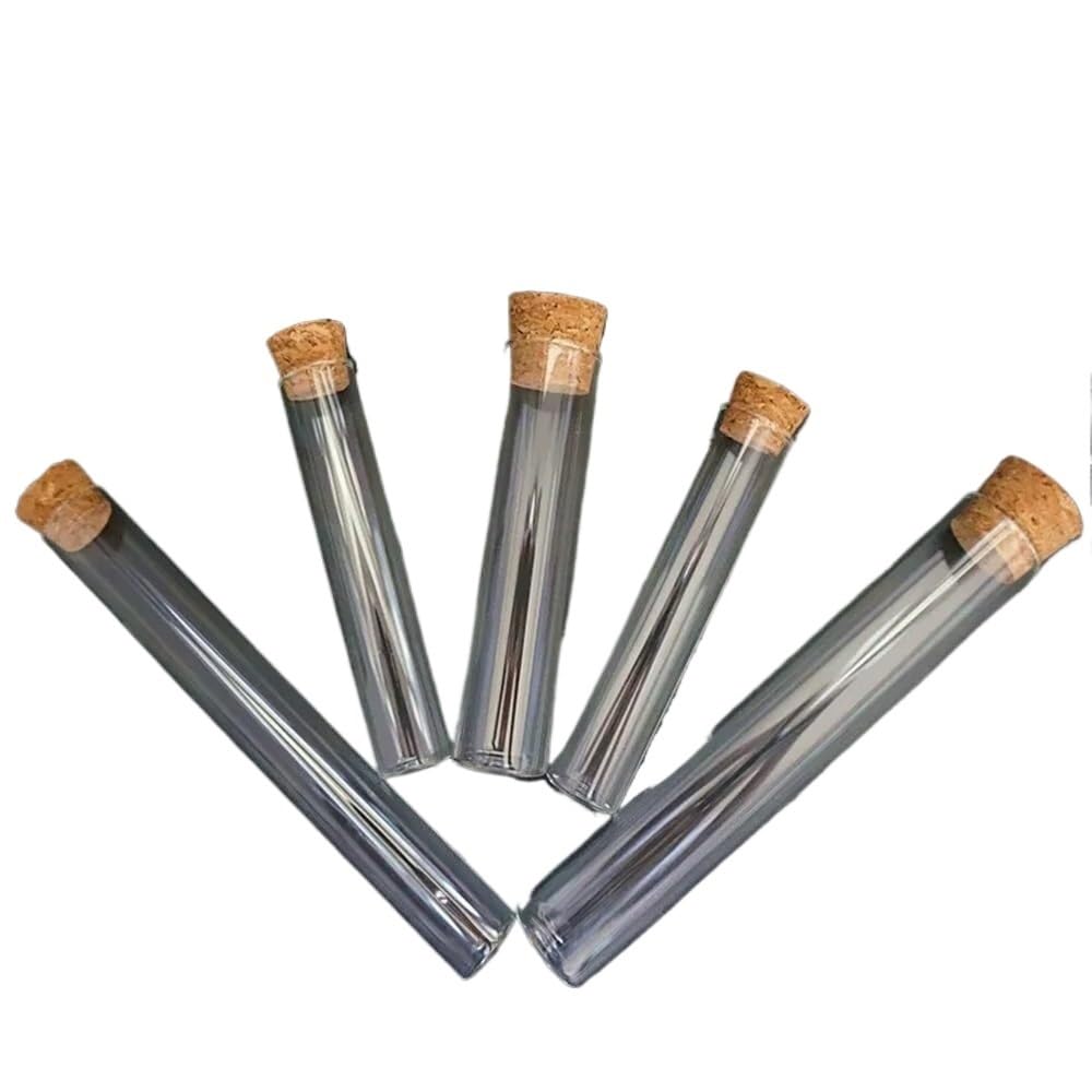 Borosilikatglas-Reagenzgläser, Glas-Reagenzgläser mit Korkstopfen, 12 Stück, flacher Boden, 20 mm und 25 Durchmesser, 100–200(25x200mm)