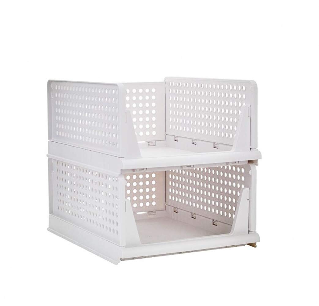 Ygapuzi 2Pack Stackable Clothes Storage Basket Organizer Sliding Cabinet Drawer Shelf DIY Divider Separator Desktop Container for Wardrobe Cupboard Kitchen Bathroom Office (White)