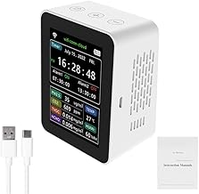 Moniss Tuya WiFi Detector Inteligente de Qualidade do Ar PM2.5 CO2 TVOC HCHO Temperatura Umidade 6 Em 1 Detector Hora Data Semana Exibição Mobilephone APP Controles Remotos Visualização 2 Conjuntos Despertad