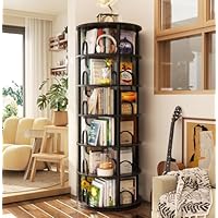 Aheaplus 6 Tier Rotating Bookshelf Tower, Revolving Bookcase, 360° Round Spinning Book Shelf, Narrow Swivel Bookshelves Vertical Rolling Turning Corner Bookshelf Organizer for Small Space, Black
