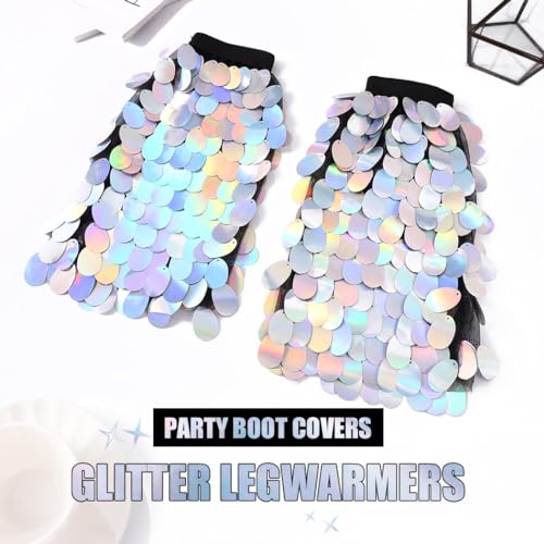 Image of Sequins Leg Warmer Sparkly Fringe Leg Warmers Elastic Fish Scale Leg Sock Party Boot Covers Cosplay Rave Outfit for Women and Girls