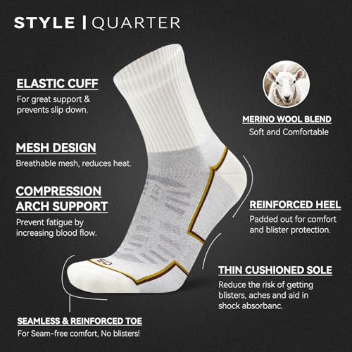 Socks Daze 3 Pack Quarter Thin Merino Wool Blend Running Socks Mens Womens Low Cut Light Cushion Ankle Walking Wool Socks4