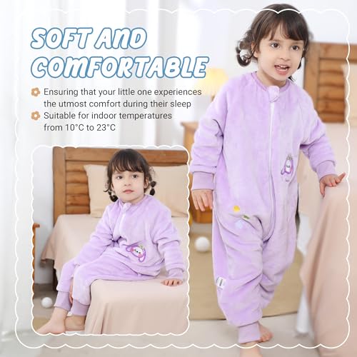 Image of MICHLEY Flannel Baby Sleeping Bag Unisex Pajamas, Long Sleeve Zipper Wearable Sleeping Sack for Autumn Winter Boys Girls