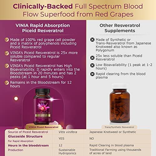 vinia 12-hour long-lasting piceid resveratrol supplement nitric oxide booster supports heart health blood flow boost oxygen superfood powder keto friendly vegan amp non-gmo 30 day supply