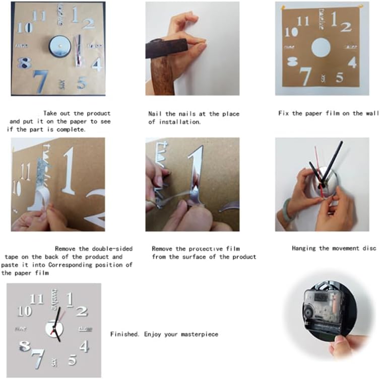 Miniatura 7 de LIFKOME Reloj de pared con números romanos DIY, grande, sin marco, 3D, acrílico, silencioso, funciona con pilas, tamaño ajustable, decoración