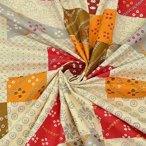 Image of 100% Cotton Single Bedsheet with 1 Pillow Cover | 240 TC Pure Cotton Flat Bed Sheet | Traditional Jaipuri Printed Bedding Set | Soft & Breathable | 60 x 90 Inch (Rangmahal Single 66)