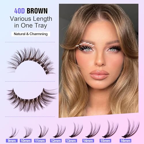 Image of Pawotence Lash Extension Kit DIY 280pcs Brown Lash Clusters Eyelash Extension Kit 40D 9-16mm Individual Lashes Kit with Lash Bond and Seal Lash Tweezers for Self Use (Brown 40D, 9-16mm, Kit)