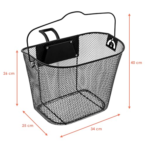 Metall Fahrradkorb schwarz für Lenker - 34 x 26 cm - Einkaufskorb für Fahrräder zur Festmontage - Fahrradtasche Lenkerkorb Einkaufskorb Transportkorb Metallkorb Korb Tasche für Fahrrad engmaschig