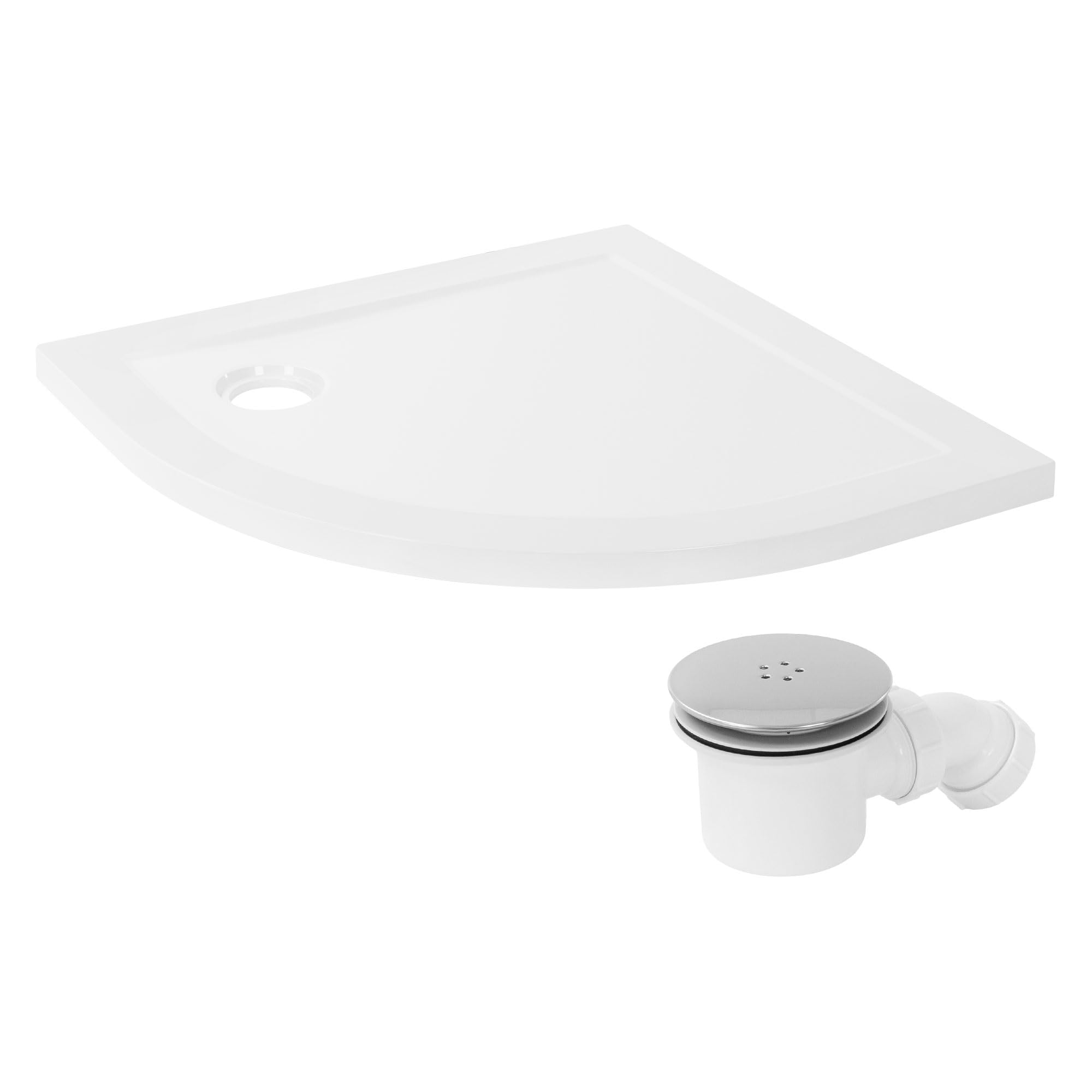LuxeBath Piatto Doccia Semicircolare 80x80 cm Slim, Salvaspazio, in SMC, Ultra Piatto, Altezza 40 mm, Bianco, Raggio 55 cm, con Piletta e Sifone, Gruppo di Scarico Completo 3 Modalita di Installazione