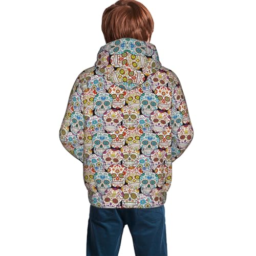 Colorful Sugar Skull Kid Hoodies Boys Sweatshirts Girls Pullover with Pocket4