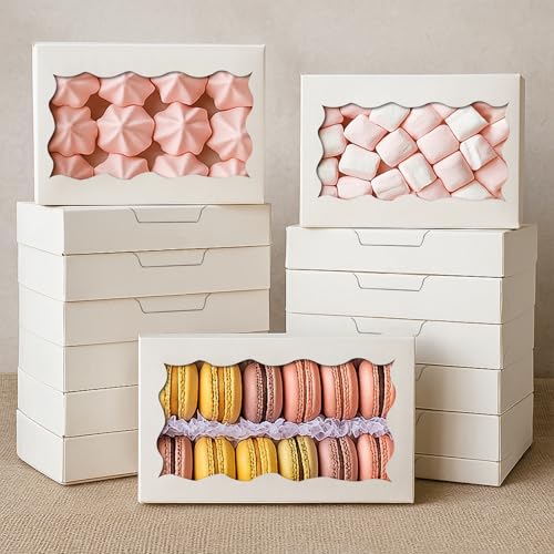 LYSHOOCE 20 Boîtes Emballage Carton avec Fenêtre, Boite Carton Patisserie, pour présenter des gâteaux ou pâtisseries18 x 11 x 4 cm (Blanc)