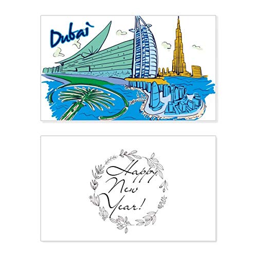 Tarjeta de bendición de los Emiratos Árabes, recuerdos de Dubái en acuarela para Año Nuevo