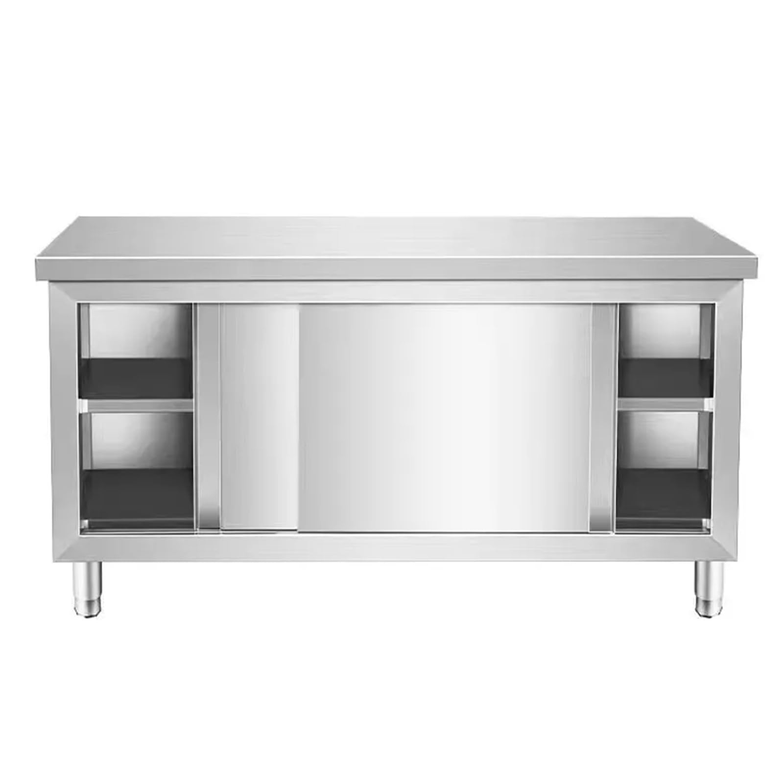 Tavolo da Preparazione, Tavolo da Lavoro Commerciale in Acciaio Inox con Ante scorrevoli - Tavolo da Preparazione Multifunzionale per Cucina, Ristorante, Garage, Magazzino, Esterni - Tavolo