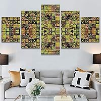 SIGNWIN 5 Panel Canvas Wall Art Modern Art Abstract Contemporary Edgy Mixed Media Multicolor Patterns for Home Decorations Ready to Hang - 60