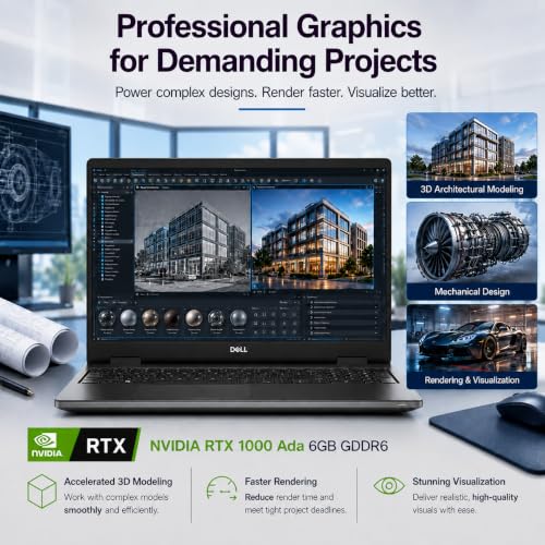 Image of Dell Precision 7680 Laptop, NVIDIA RTX 1000 Ada 6GB, i5-13600HX, 32GB DDR5 | 16 inch FHD+ Mobile Workstation, 512GB SSD, Intel 14-Core > Ultra 7 155H, Dell Pro Max, Engineer, Designer, Creator, Win 11 Pro