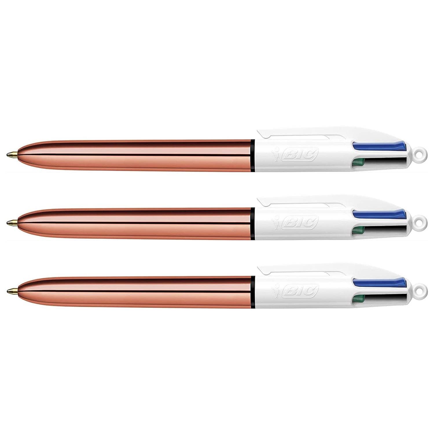 BIC Pack of 3 Retractable Ballpoint Pens, 4 Colours, Medium Point, Rose Gold Body (1)