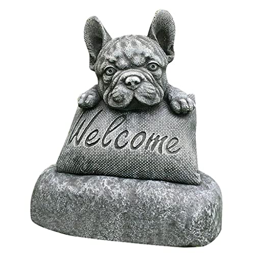 Baoblaze Statue de Bouledogue français, Bienvenue de Bouledogue français sur Une décoration de Jardin à la Maison de Socle, Statue de Chien pour Le Jardin Cover