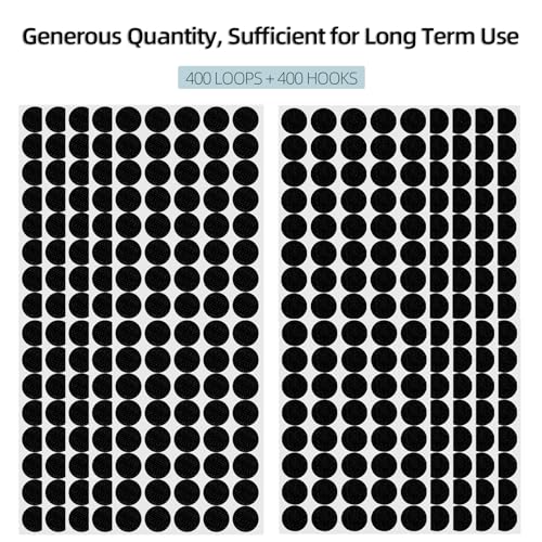 Image of 800 PCS Self Adhesive Dots Tape, Large 0.79 inch Diameter Hook and Loop Dots, Premium Nylon Sticky Back Coins for Home, School, Office, DIY (Black)