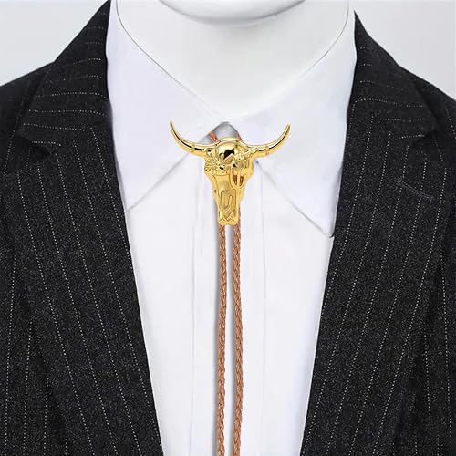 Image of Jeilwiy Bolo Tie for Men Western Cowboy Tie Necklace Gold Bolo Tie Leather Necktie Halloween Tie Accessories for Women