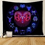 SARA NELL Aries Wall Tapestry Aries Tapestries Hippie Art Wall Hanging Throw 50X60 Inches for Bedroom Living Room Dorm Room - Black and Blue Zodiac