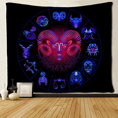 SARA NELL Aries Wall Tapestry Aries Tapestries Hippie Art Wall Hanging Throw 50X60 Inches for Bedroom Living Room Dorm Room - Black and Blue Zodiac