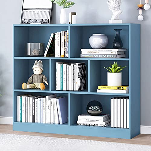 Image of IOTXY Open Shelf Low Bookcase - Wooden 3-Tier Cube Bookshelf, Bright Blue