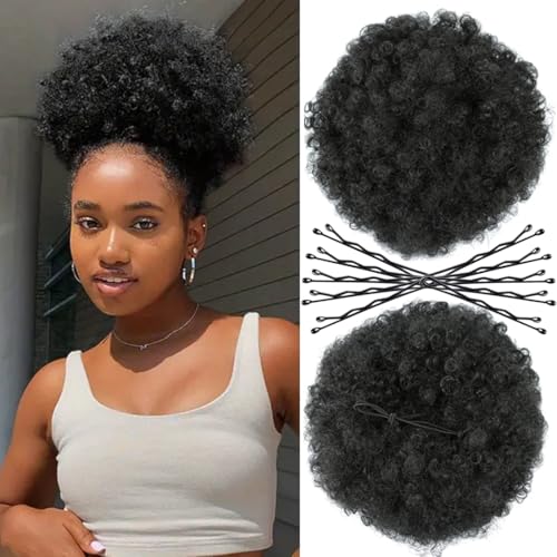 SAISIFEN Afro Puff Drawstring Cola De Caballo Extensiones De Cabello Con Clip para Las Mujeres Negras Moño De Pelo 10 Piezas Horquillas para El Cabello (Diámetro 8 pulgadas 20 cm, #1B Negro Natural)