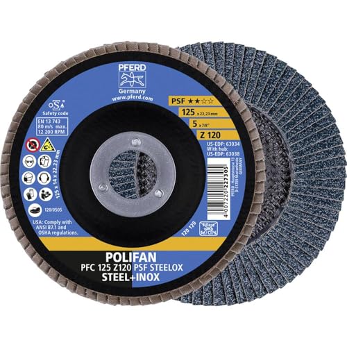 PFERD TOOLS Fächerscheibe POLIFAN 10 Stück | Ø 125 mm, Z 120, konisch, PSF STEELOX | 67769125 für Stahl und Edelstahl (INOX)