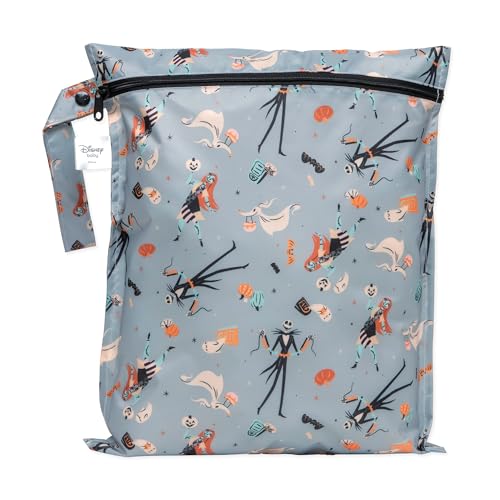 Image of Bumkins Disney Waterproof Wet Bag for Baby, Travel, Swim Suit, Cloth Diapers, Pump Parts, Pool, Beach, Gym Clothes, Toiletry, Hook to Stroller, Daycare, Zip Reusable Wetdry, Nightmare Before Christmas