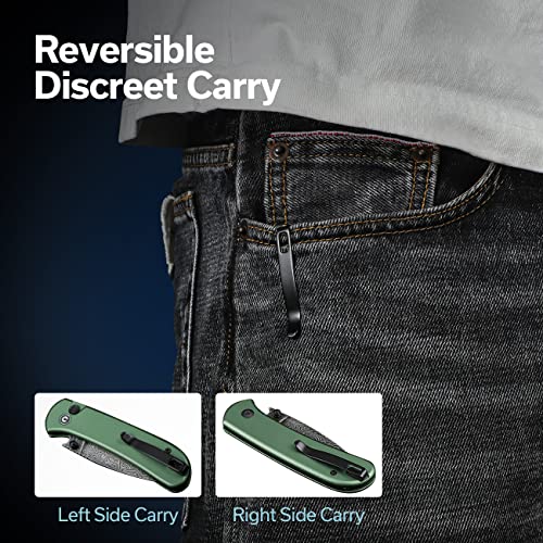 Image of CIVIVI Pocket Folding Knife- Button Lock Knife with Thumb Stud Opener for EDC, 2.98 inch Damascus Blade Aluminum Handle, Qubit Utility Knife for Men Women Gift C20030E-DS1