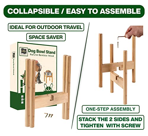 Bamboo Dog Bowl Stand for Large Dogs - Food and Water Feeder Holder - Adjustable, Lockable Width 8"-11" Wide, (Height 14" Tall) - Collapsible and Portable - Image 5