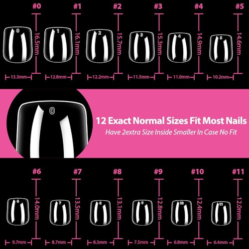 Image of UNA GELLA Extra Short Square Nail Tips XS Short Square Gel Tips 216pcs Press On Nails Full Cover 12 Sizes Clear Fake Nails Extension for Home DIY Nail Salon Soft Gel Tips