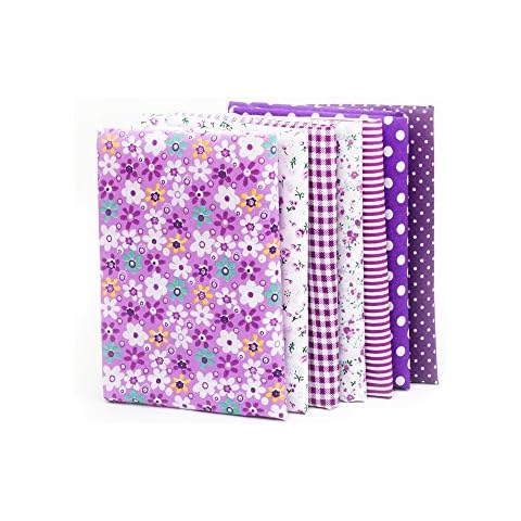 RayLineDo® 7pcs 50 * 50cm Different Pattern Patchwork Fabric Craft Printed Cotton Material Mixed Squares Bundle Quilting Scrapbooking Sewing Artcraft DIY Fabric Purple Series Cover