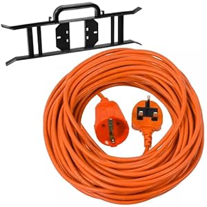 SPARES2GO 20m Mains Power Cable UK 3 Pin Plug compatible with Bosch AdvancedRotak 550 650 750 UniversalRotak Lawnmower + Winder Tidy