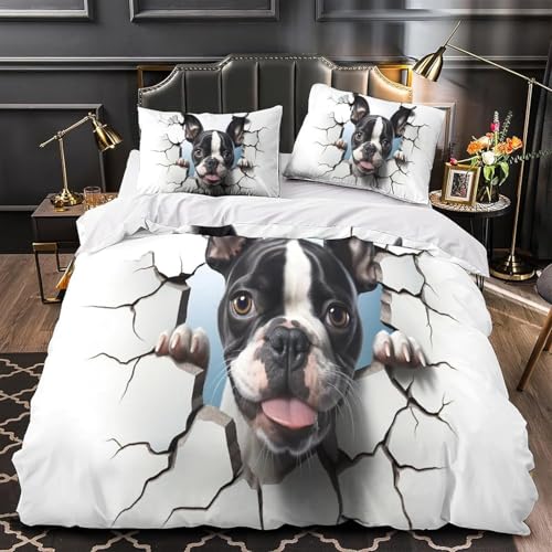 Parure de lit chien 3D avec housse de couette 260x230 cm et 2 taies en microfibre douce - 3