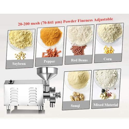 Elektryczny młynek do ziarna - High Speed Grinding for Spices, Coffee, Herbs and More - 1500r / min, 30-70kg / h Pojemność, 20-200 Mesh Fine Grinding