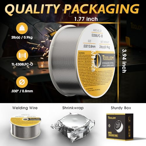 Image of TOOLIOM E308LFC-O .030 inch Gasless Stainless Steel MIG Wire 2LB | Welds 304 /308 stainless steel, low spatter, strong ABS spool for smooth feed