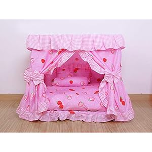 Princess Pink Strawberry Pet Dog Cat Handmade Bed House+1 Candy Pillow Canopy (M)