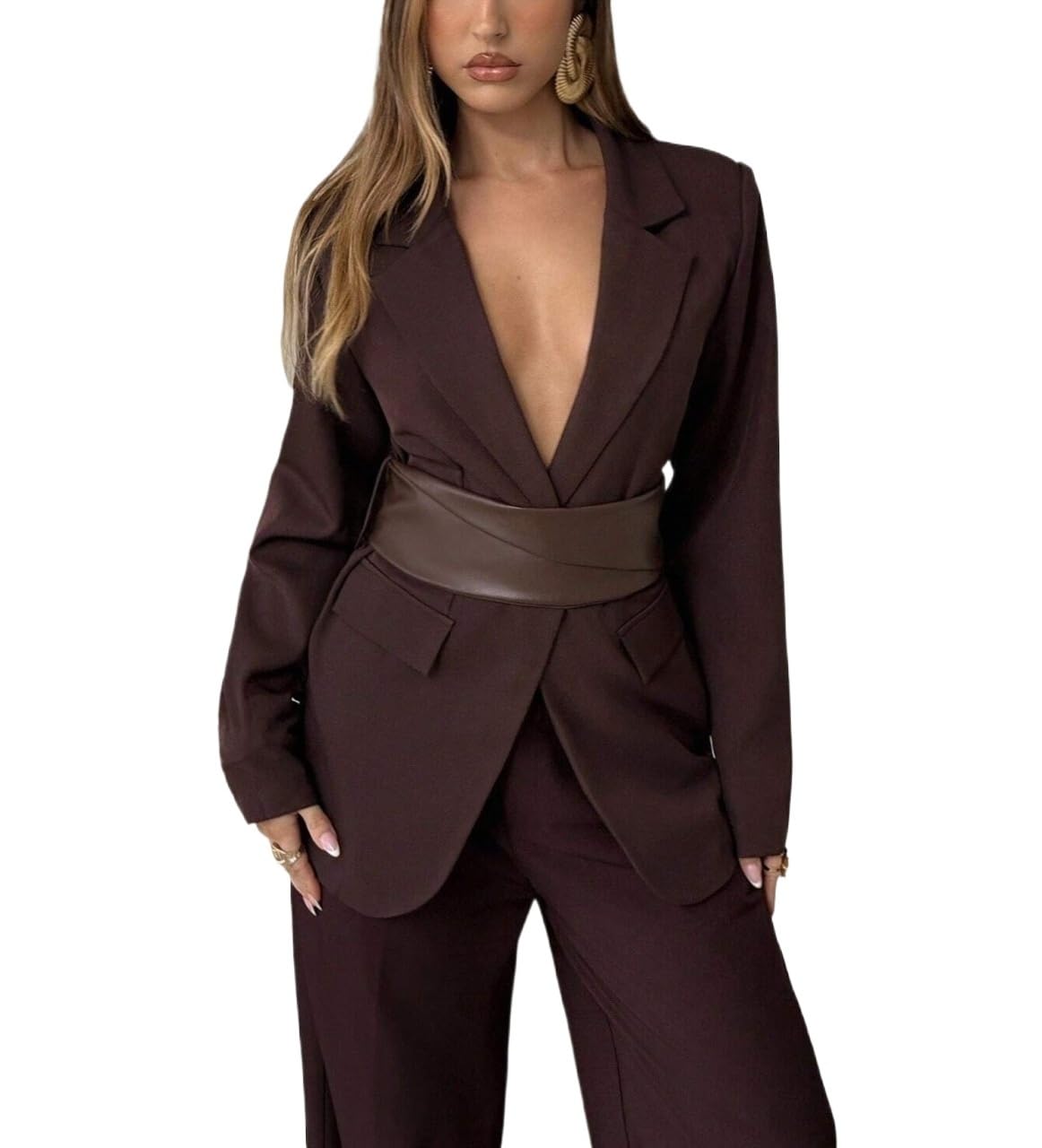 Elegant PU Waist Loose Blazer Jacket Fall Fashion Womens Lightweight Blazers