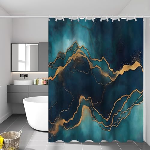 Rideau de douche effet marbre au design chic avec finitions or