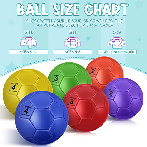 Hydren 6 Pcs Soccer Ball Pump Size 2 Size 3 Size 4 Machine Stitched Colorful Soccer Ball Toy Cute Youth Sport Soccer Needle Indoor Outdoor Training Practice Toddler Game Back To School (Size 3) #TOP2