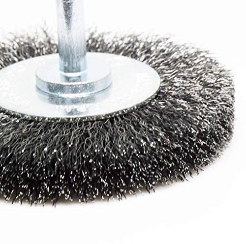 Image of Benchmark Abrasives 3 Inch Grinder Mounted Crimped Wire Wheel for Drill with 1 /4 inch Shank, Steel Brush for Rust Removal, Cleaning, Deburring on Cast Iron Holes Derusting Rotary Tools - Carbon Steel