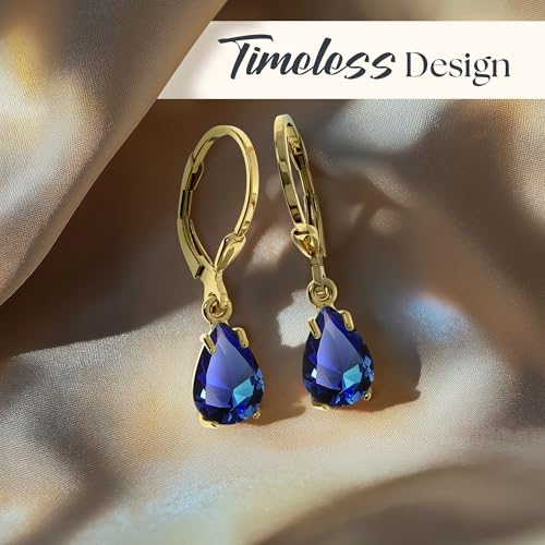 14K Gold Plated Gemstone Teardrop Earrings for Women – Birthstone Jewelry – Dainty Leverback Earrings in Gold Over 925 Sterling Silver – Elegant Gift for Women4