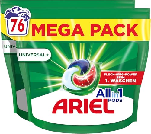 Ariel Allin1 PODS, Cápsulas de Detergente Líquido Universal + 76 Lavados, Actúan Incluso Con 7 Días De Edad, Las Manchas Secas En Agua Fría