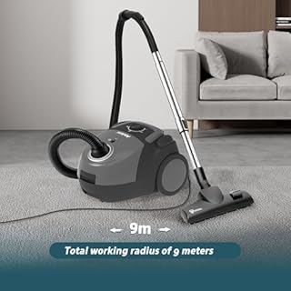 Akitas C5 Bagged Vacuum Cleaner, 9m Cleaning Reach, 850W High Suction for Carpet & Hard Floor, HEPA Filtration for Allergies & Pets, with German Wessel-Werk Head & 3 Tools, Compact & Lightweight